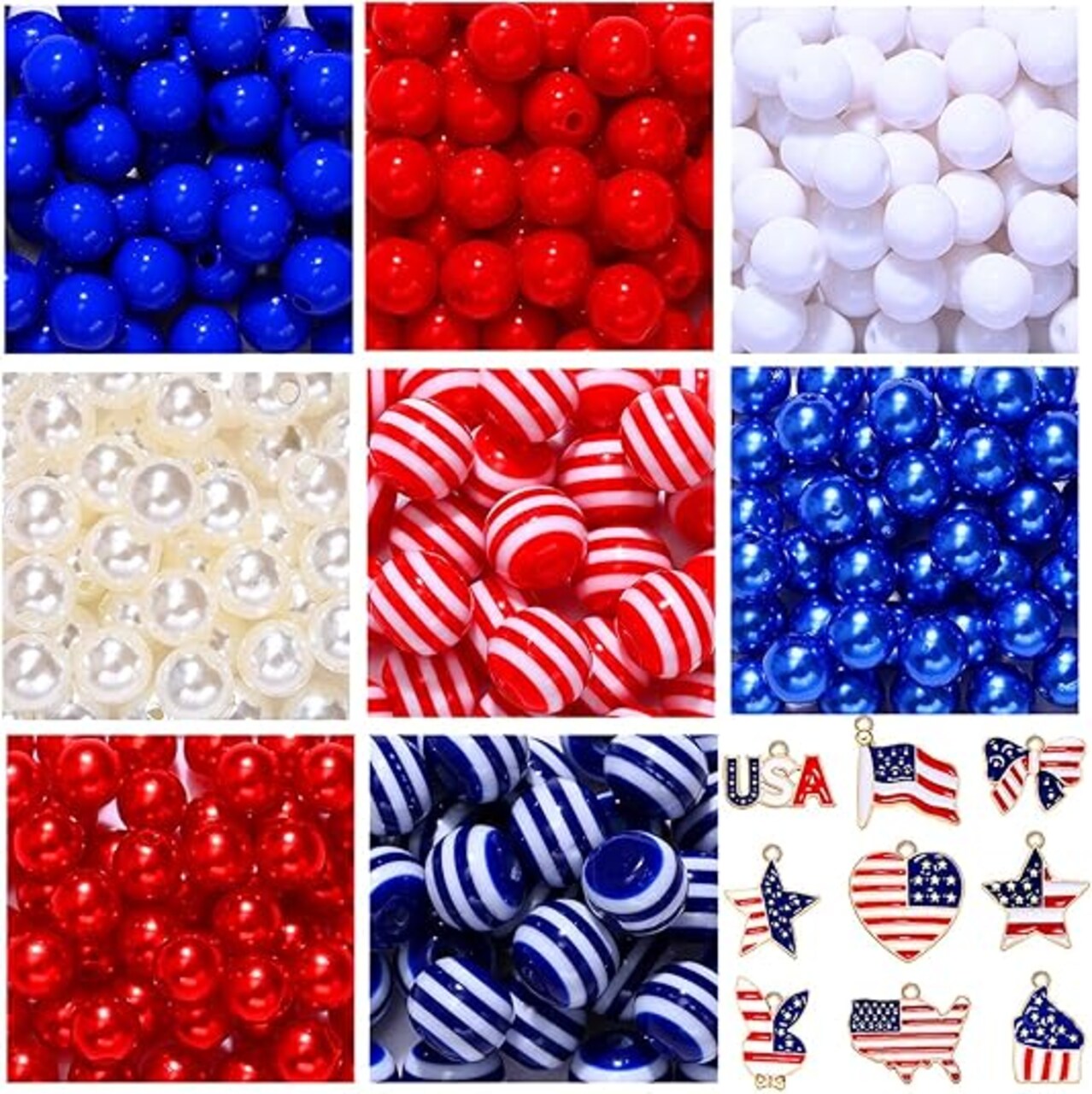 209pcs 4th of July Patriotic Beads & Charms – American Flag, Star Enamel Charms, Red, Blue & Pearl Acrylic Beads for DIY Independence Day Bracelets & Necklaces